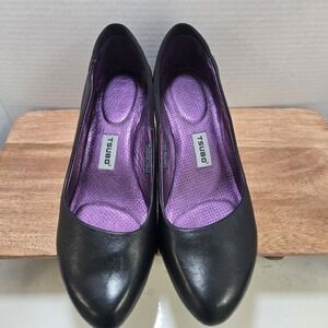 Tsubo Black Leather Comfort Wedge Pumps Women's Size 9 EU 40 Cushioned Work...